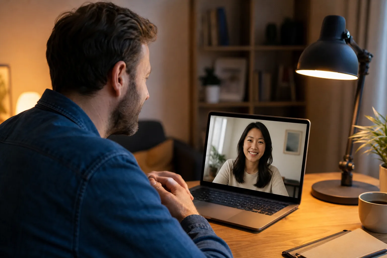 Couple talking on a video call on a laptop